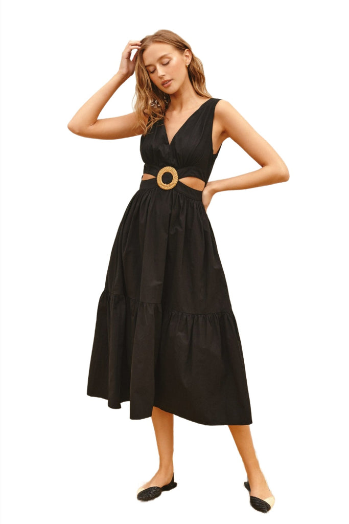 Black O Ring Cutout Midi Dress