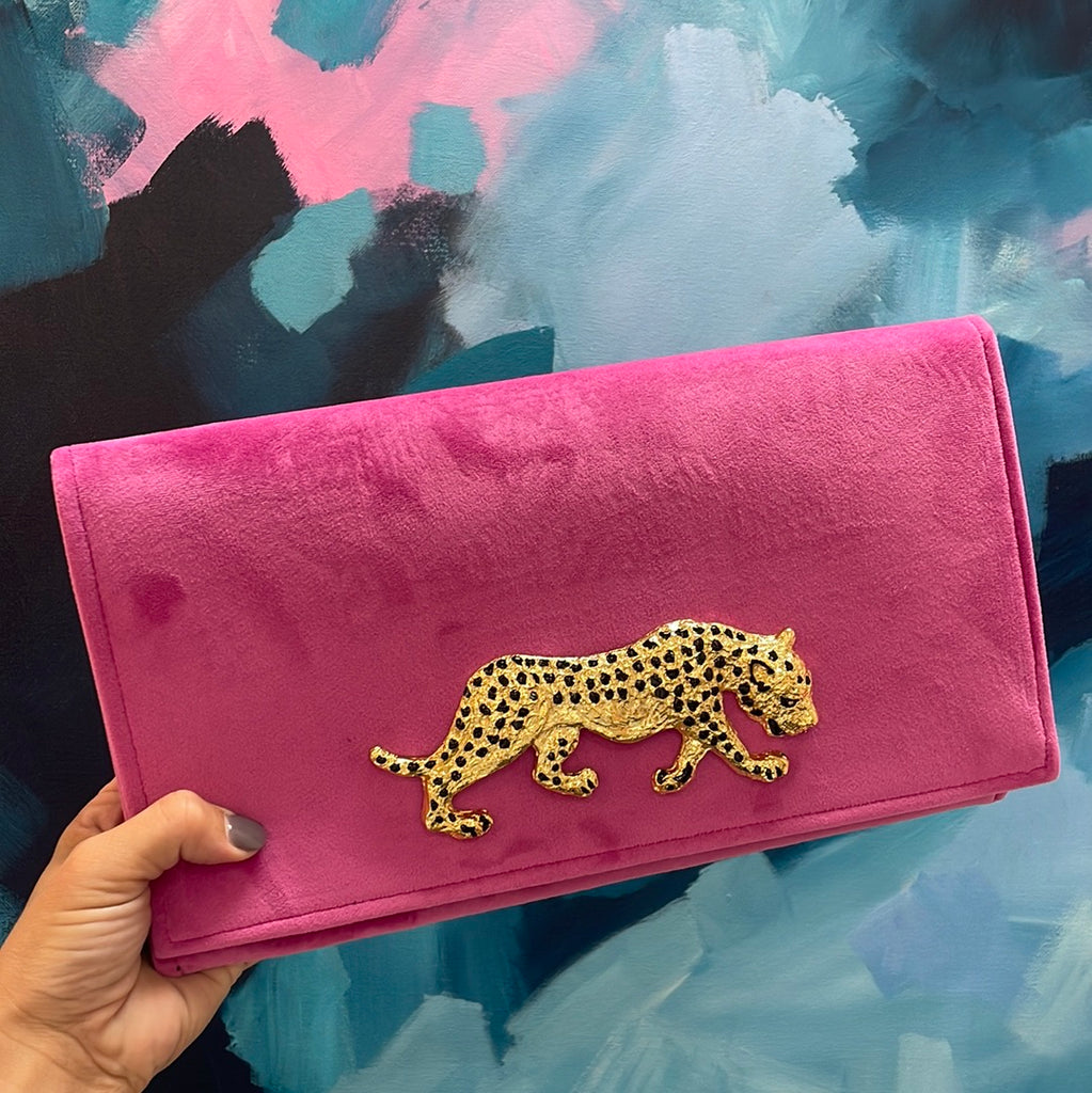Garland Bag Pink Velvet Leopard