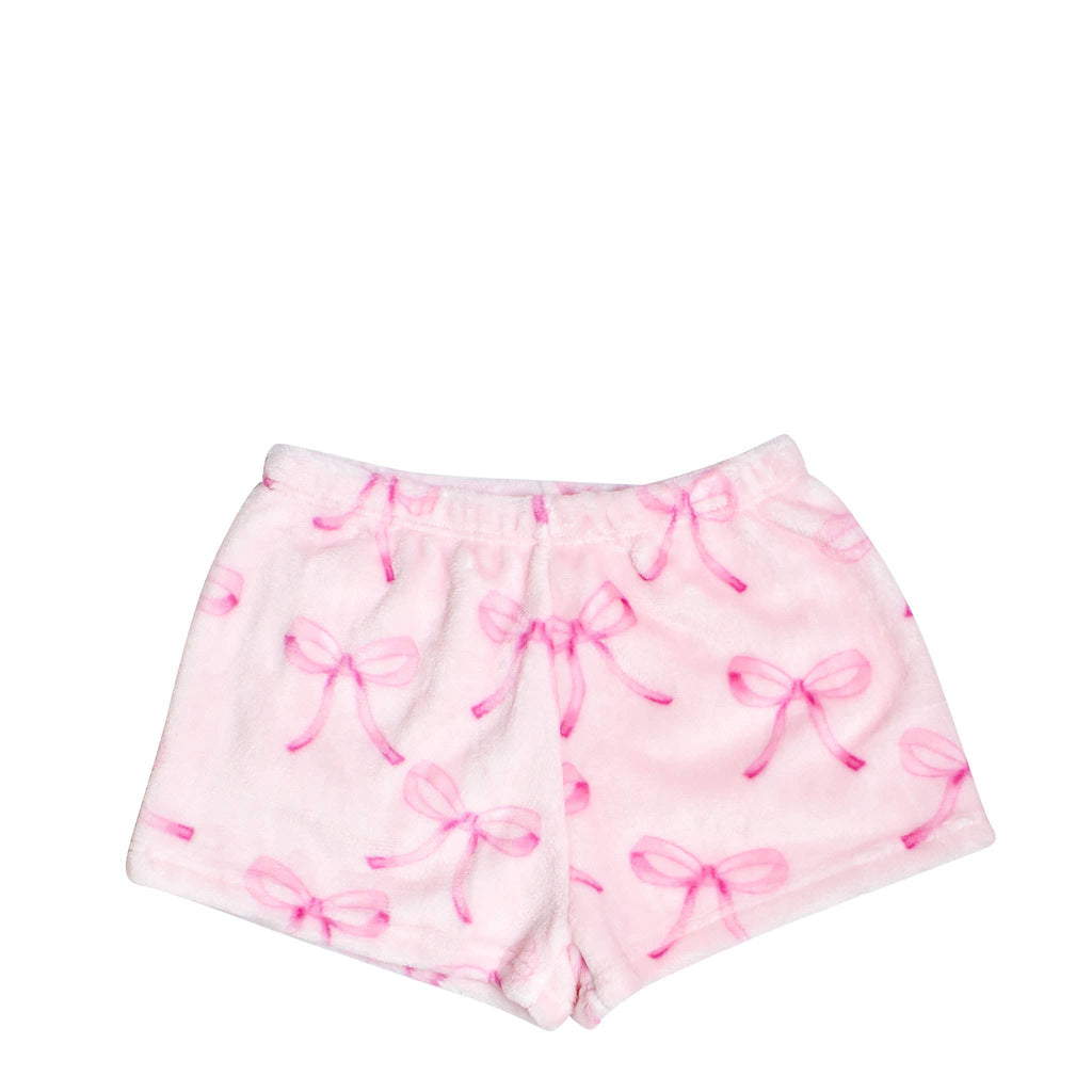 Girl's Pink Bow Print Fleece Shorts