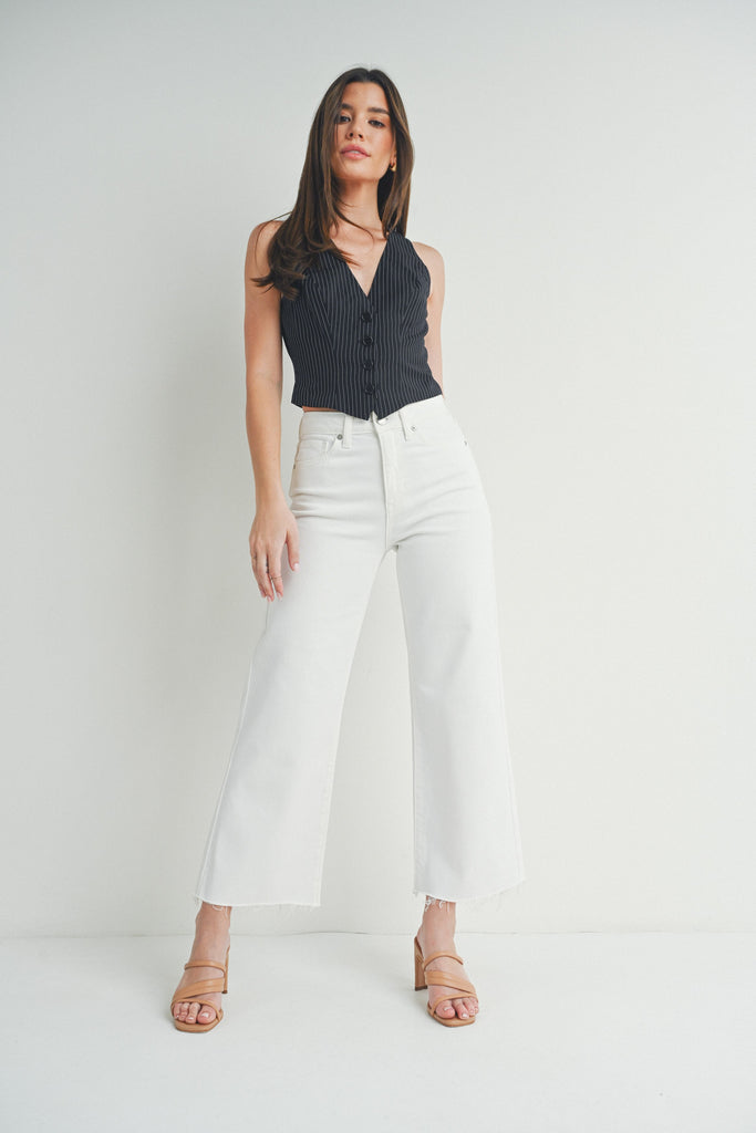 White Slim Wide Leg Jeans