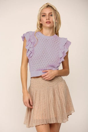 Lavender Sleeveless Pointelle Sweater