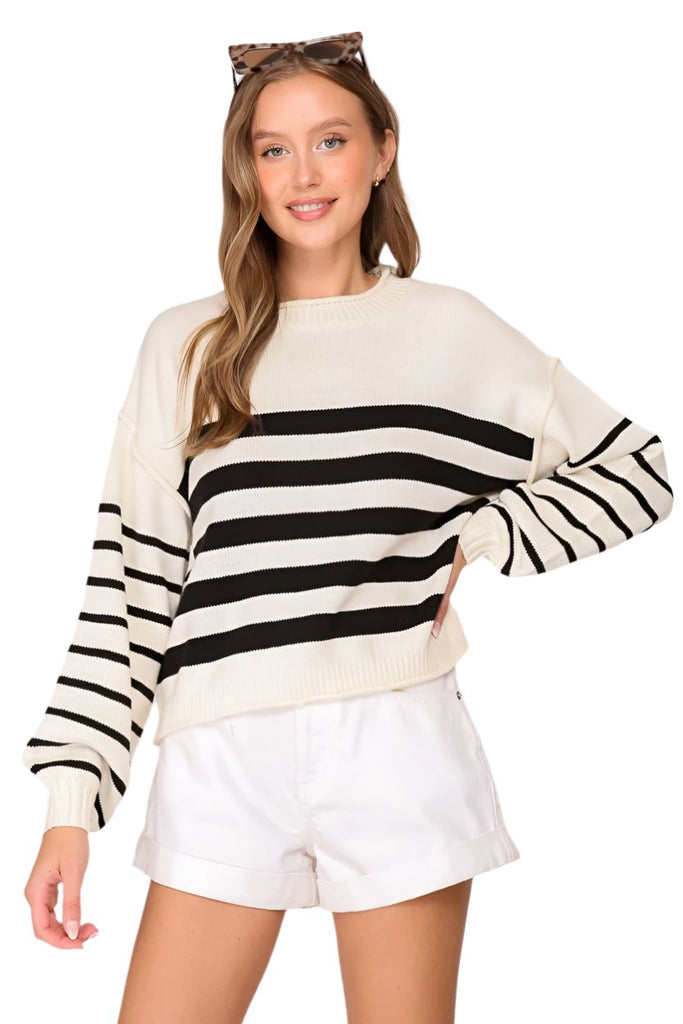 White and Black Striped Sweater