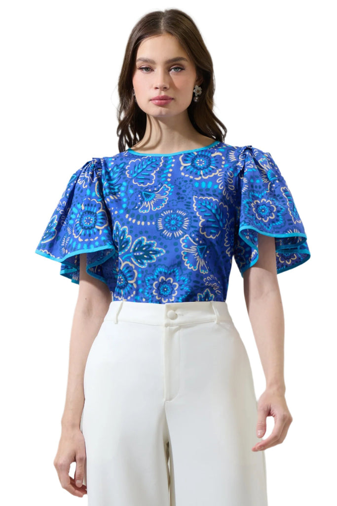 Kenner Floral Sydne Flutter Sleeve Top