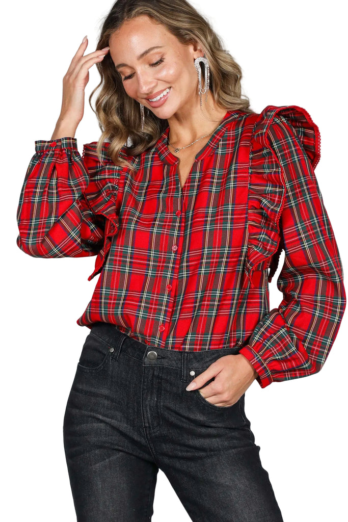 Red Plaid Button-Down Top