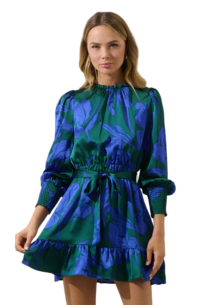 Busbee Floral Sevilla Satin Ruffle Dress