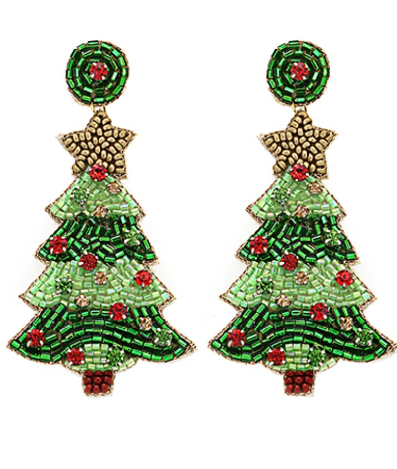 Christmas Tree Bead Earrings