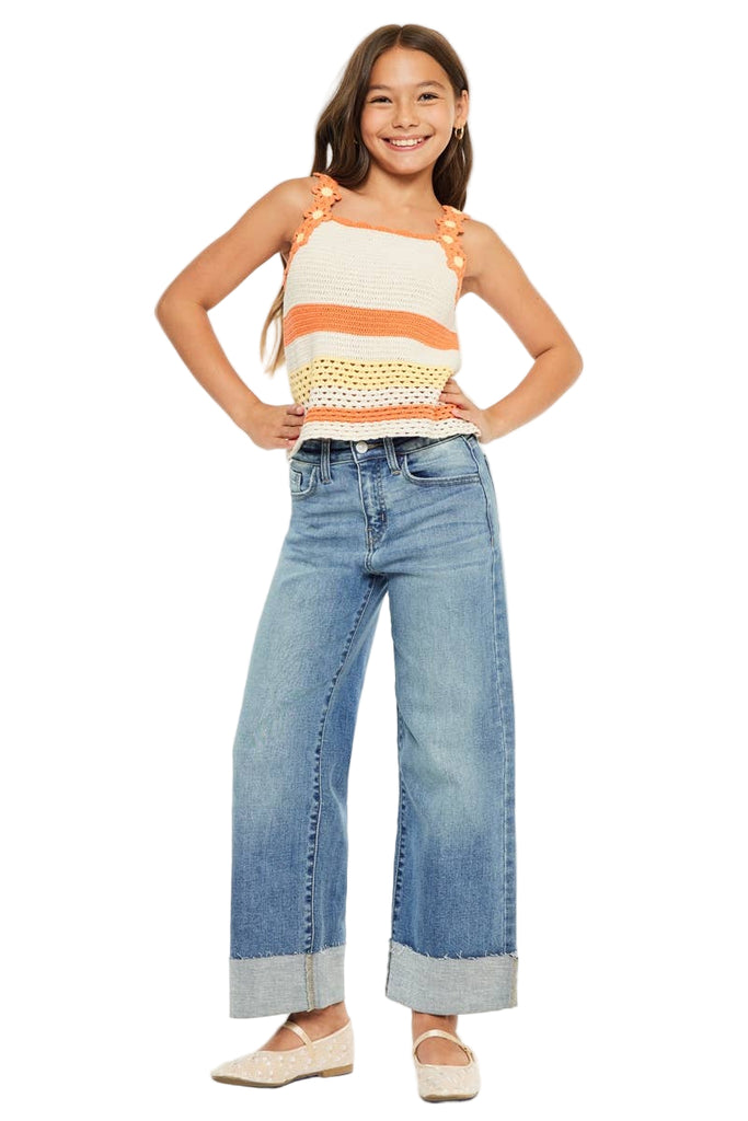 Girl's High Rise Crop Wide Leg Jeans Medium Wash