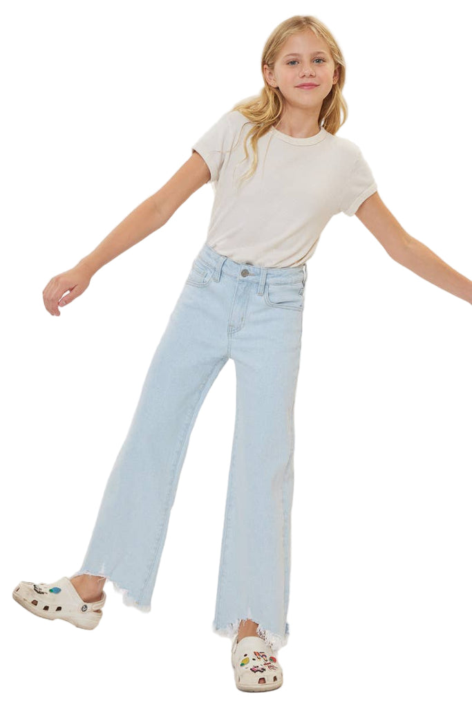 Girl's High Rise Wide Leg Light Wash