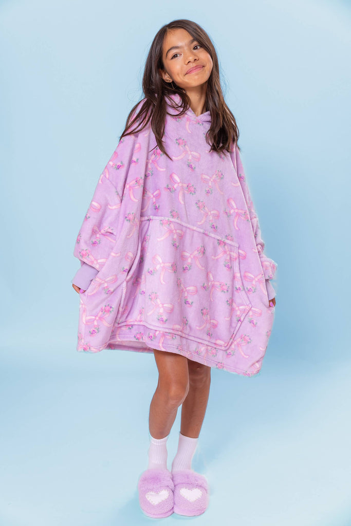 Girl's Orchid Floral Print Fleece Pullover Blanket Hoodie