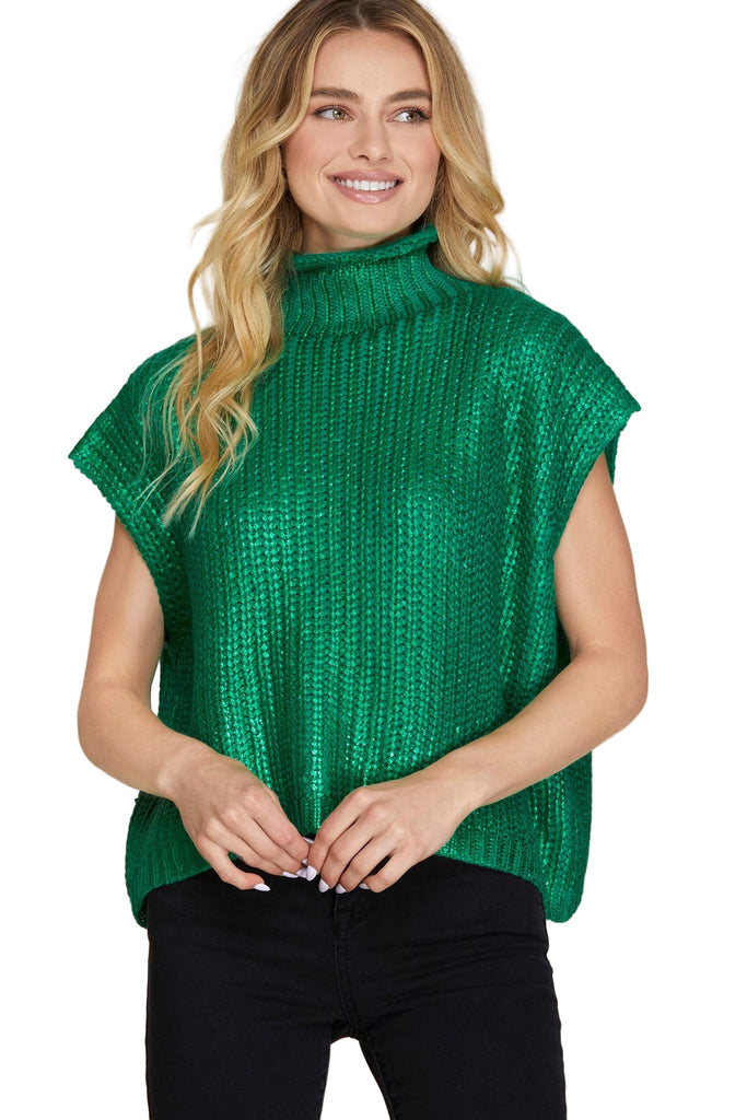 Green Metallic Foil Sweater Top