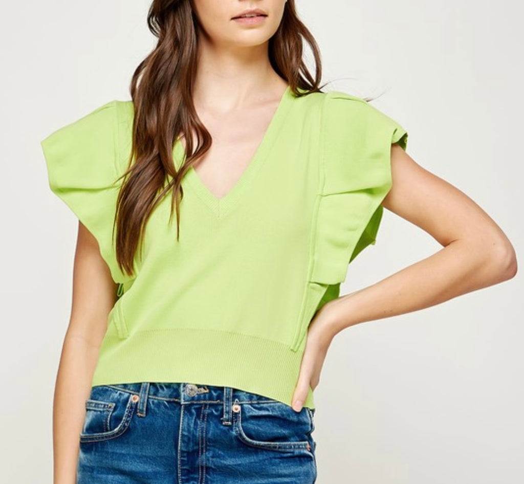 Lime Pleated Top