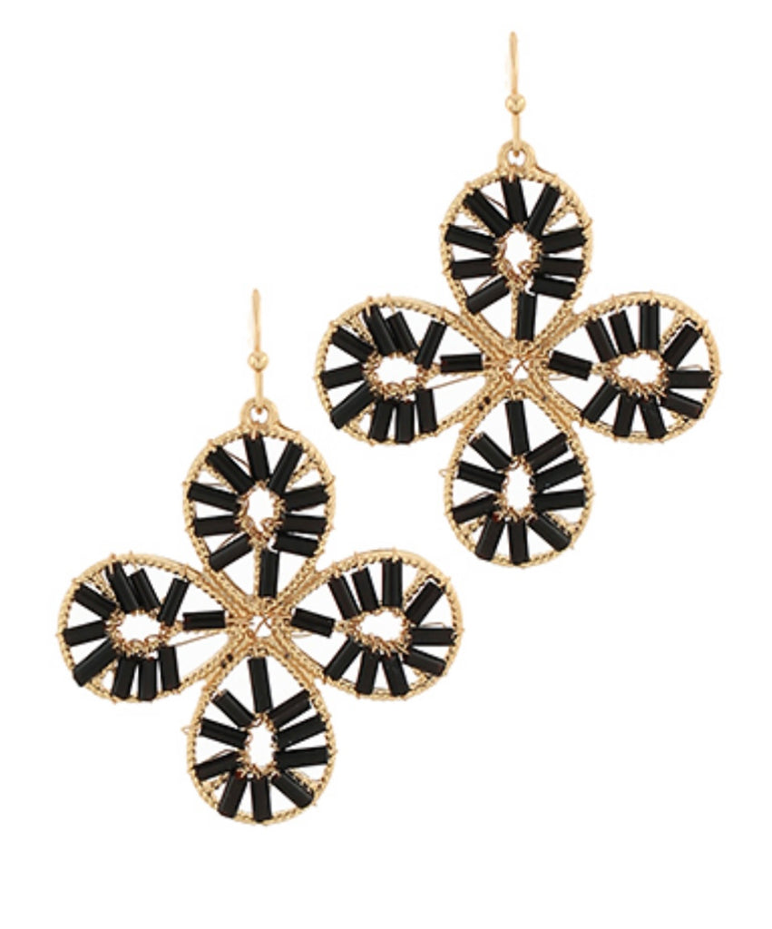 Seedbead Flower Earrings Black