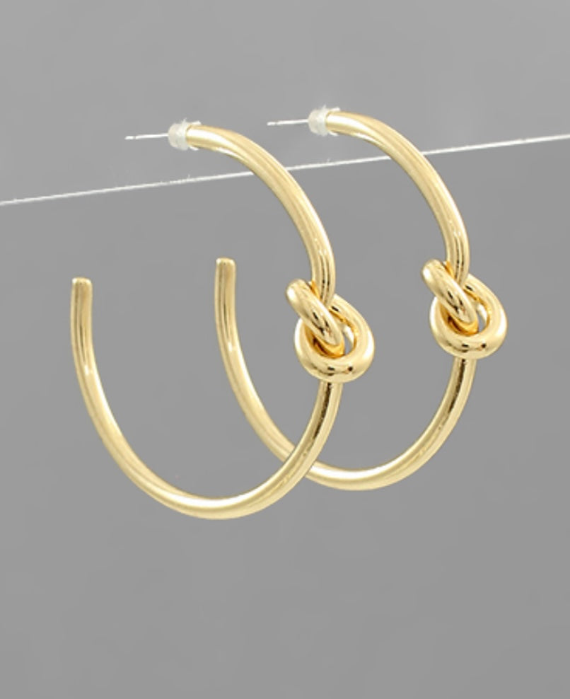 Gold knot hoop earrings