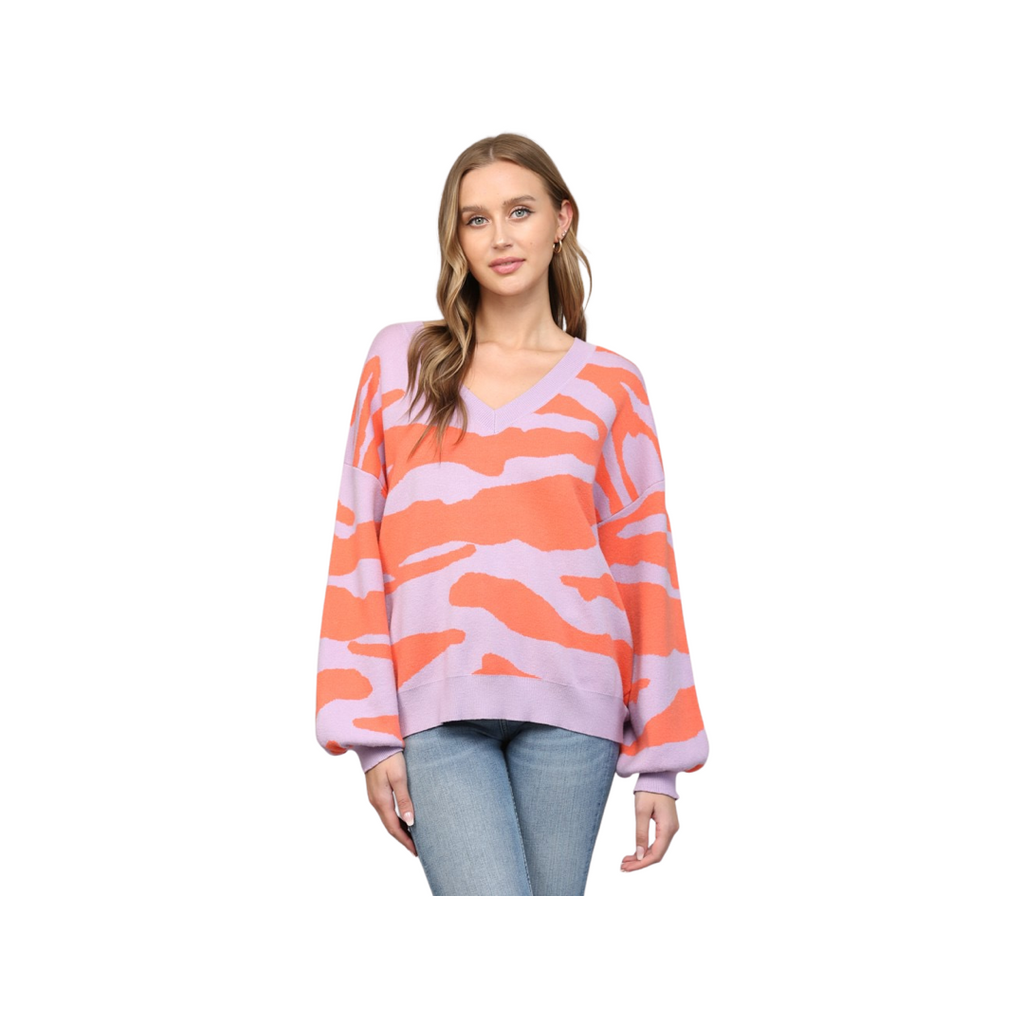 Orange and Lilac Animal Print Sweater