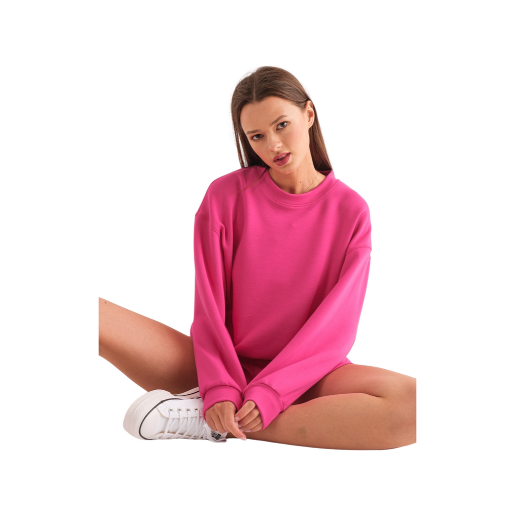 Pink Soft Textured Sweatshirt and Shorts Set