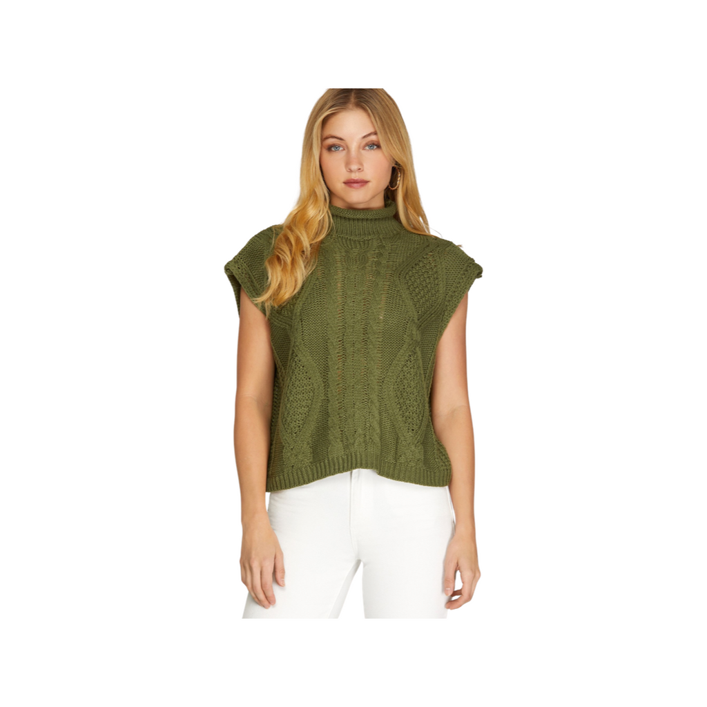 Olive Sleeveless Sweater Top