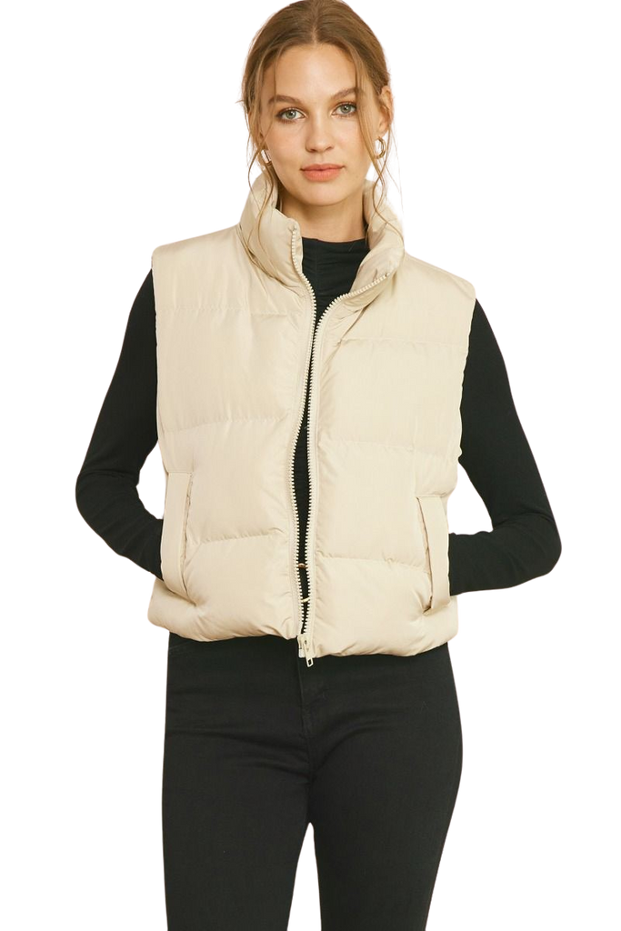 Sand Cropped Puffer Vest