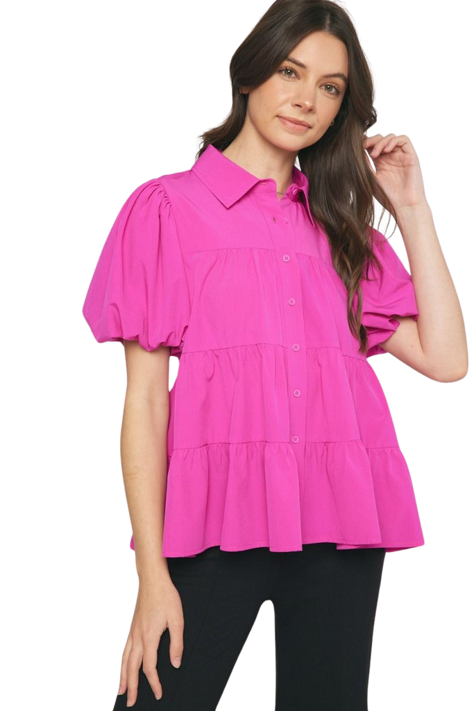 Magenta Collared Tiered Top