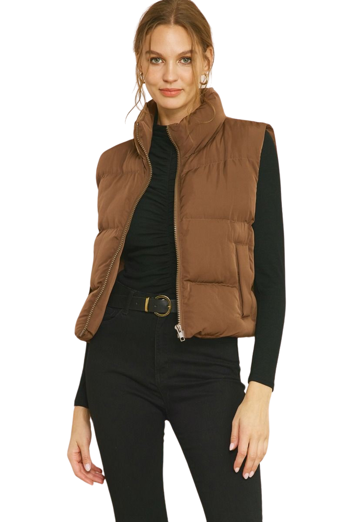 Chocolate Cropped Puffer Vest