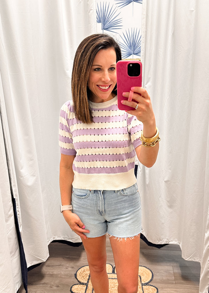 Lavender Striped Sweater Top