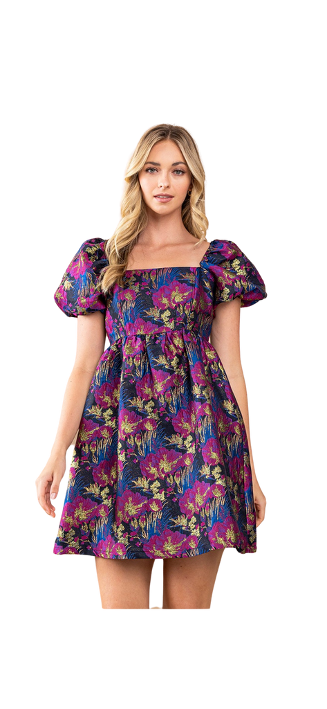 Magenta Floral Jacquard Dress