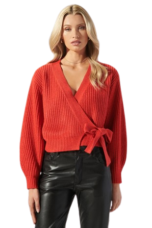 Red Cropped Wrap Sweater Top