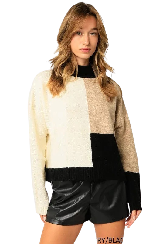 Ivory, Black, Oatmeal Colorblock Sweater