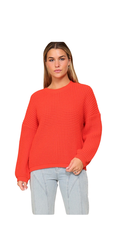 Red Waffle Stitch Sweater