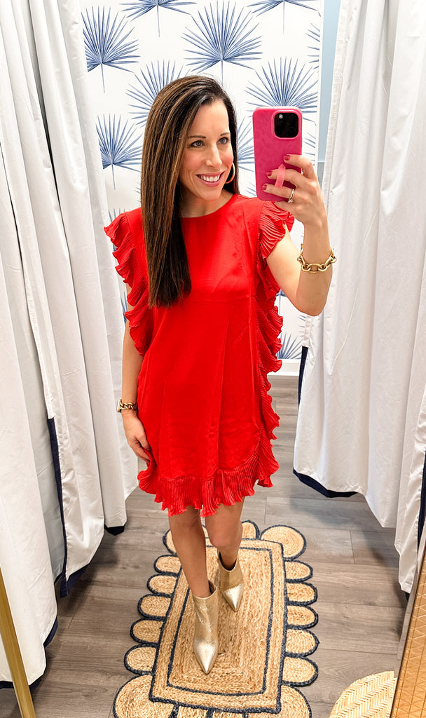 Red Side Ruffle Trim Dress