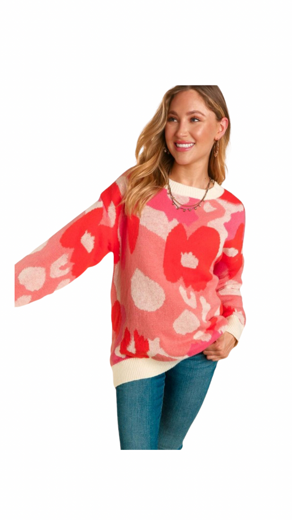 Coral Blush Abstract Sweater