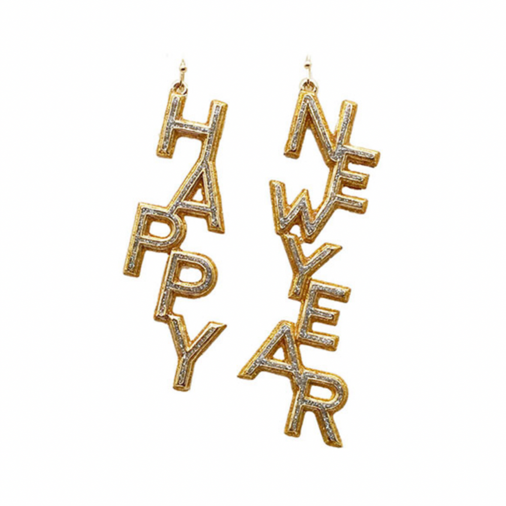 Happy New Year Earrings Gold
