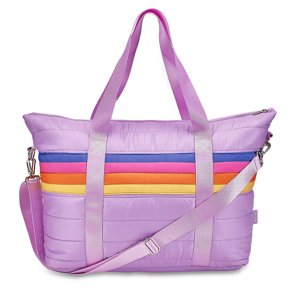 Purple Puffer Tote Bag Retro Stripe