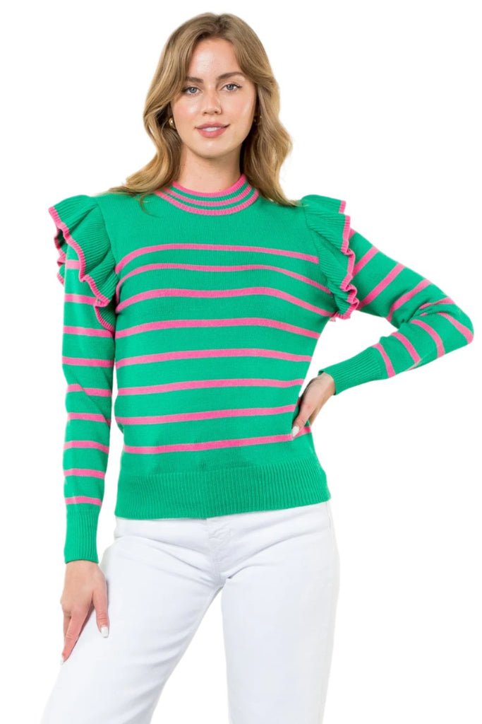 Green and Pink Striped Sweater