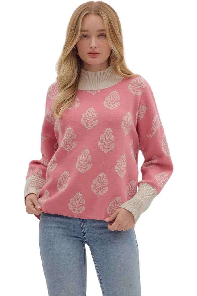 Dusty Pink Botanical Print Sweater