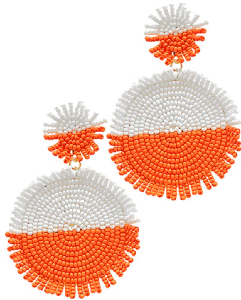 Orange and White Beaded Earrings