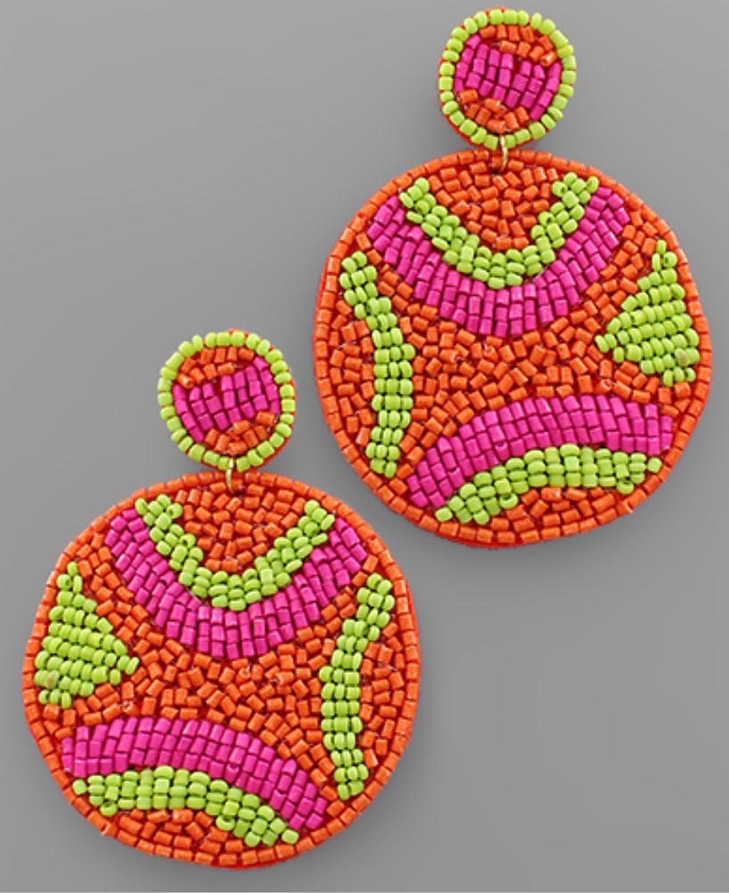 Orange Fuchsia Geo Round Earrings