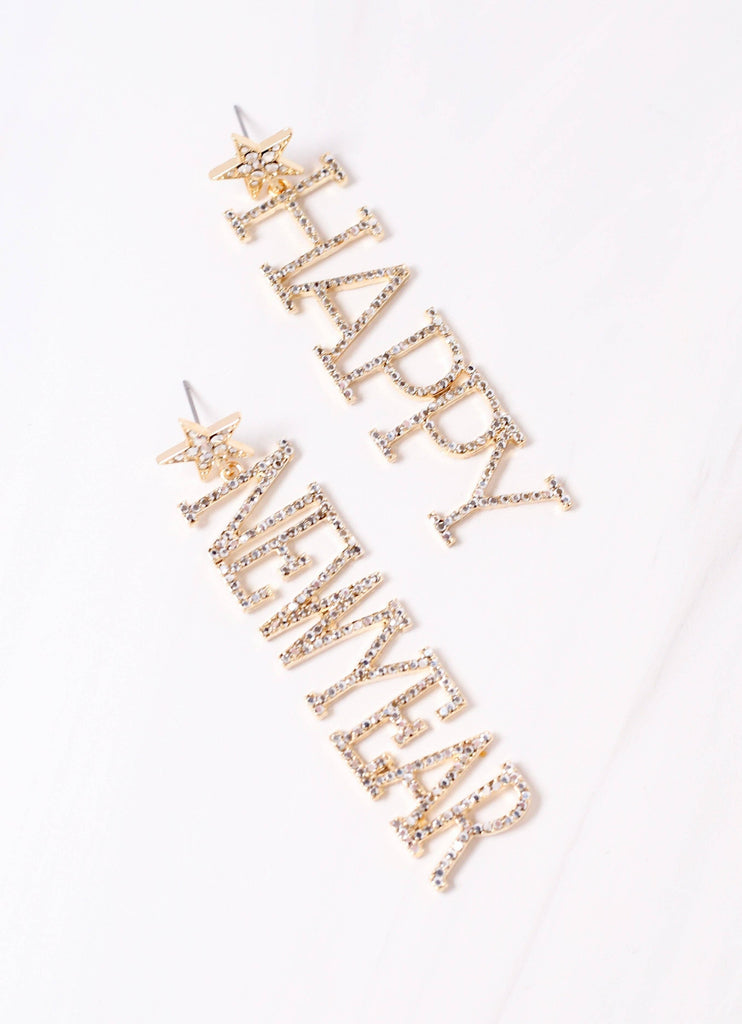 Happy New Year CZ Earring GOLD: Default