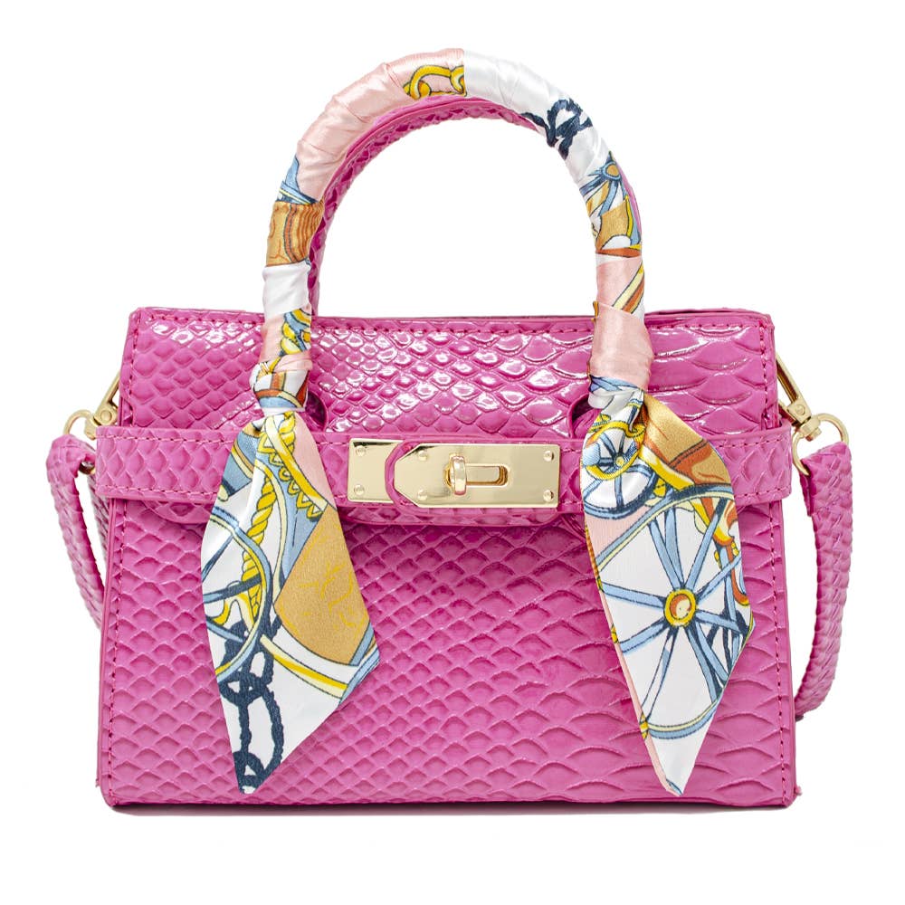 Patent Crocodile Scarf Handbag Pink