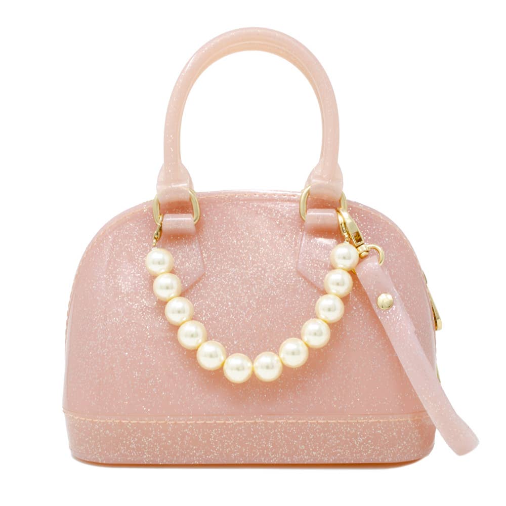 Jelly Bowling Crossbody Handbag with Pearls - Pink