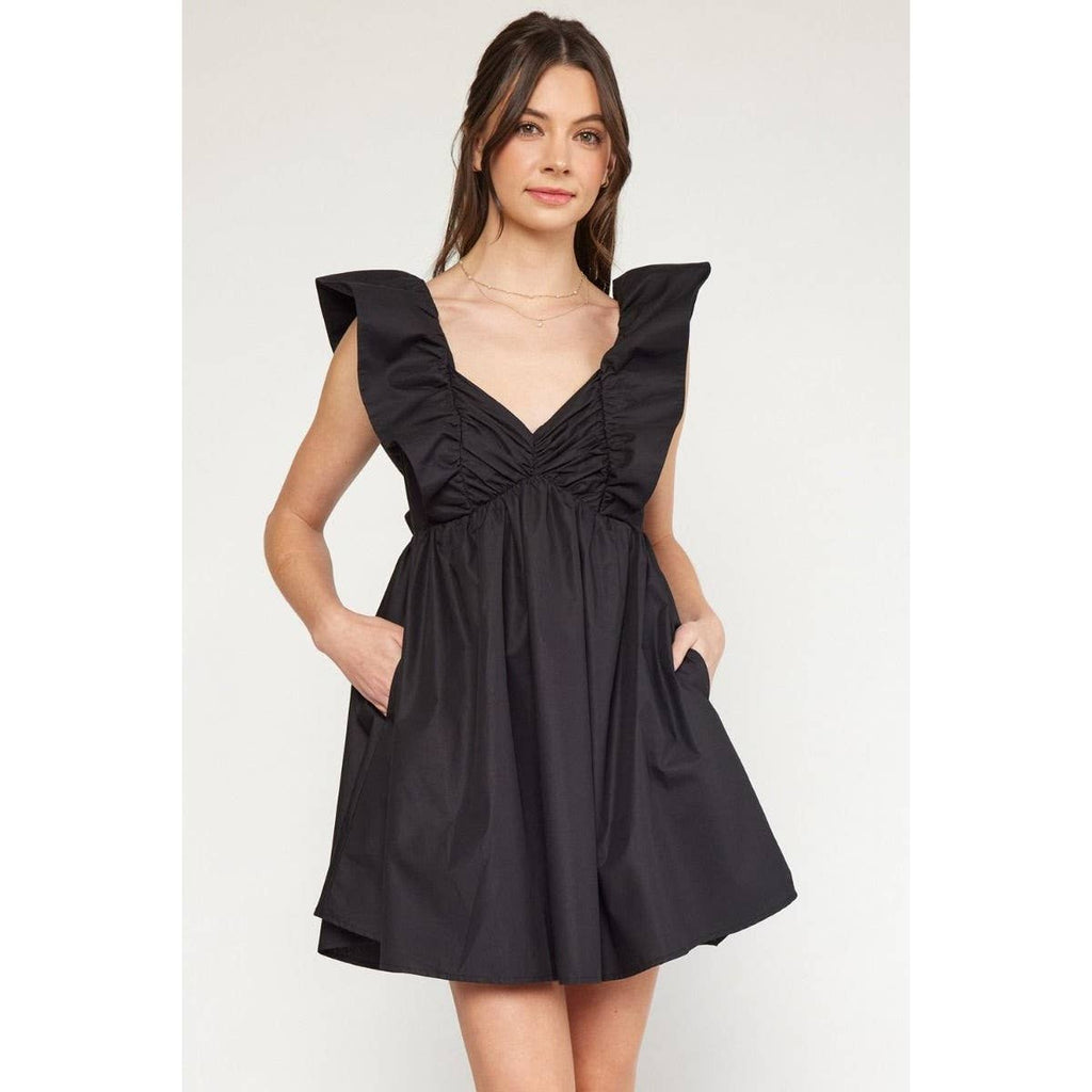 Black Oversized Ruffle Sleeve Mini Dress