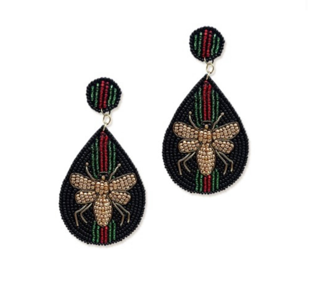 Black, Red & Green Bee earrings