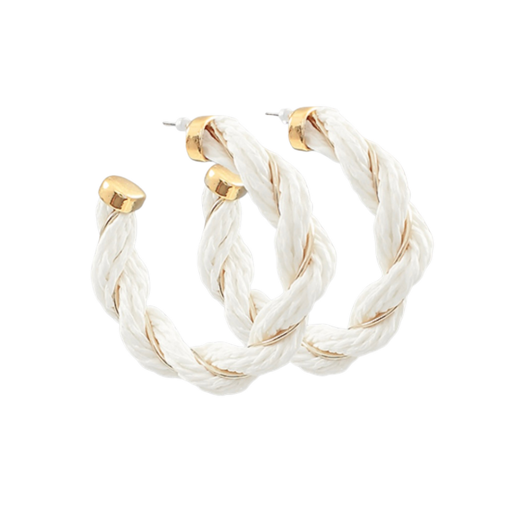 White raffia hoop earrings