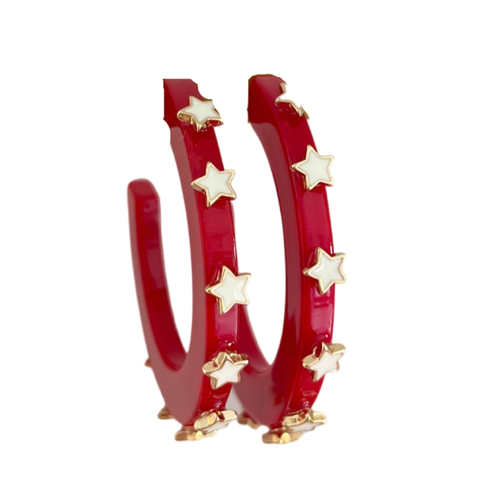 Red Starlight City Girl Hoop Earrings
