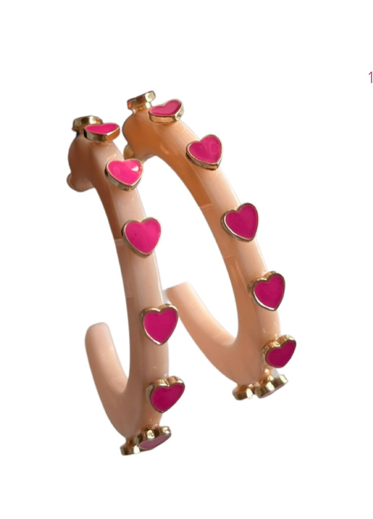 Peachy Pink Heart City Girl Hoop Earrings