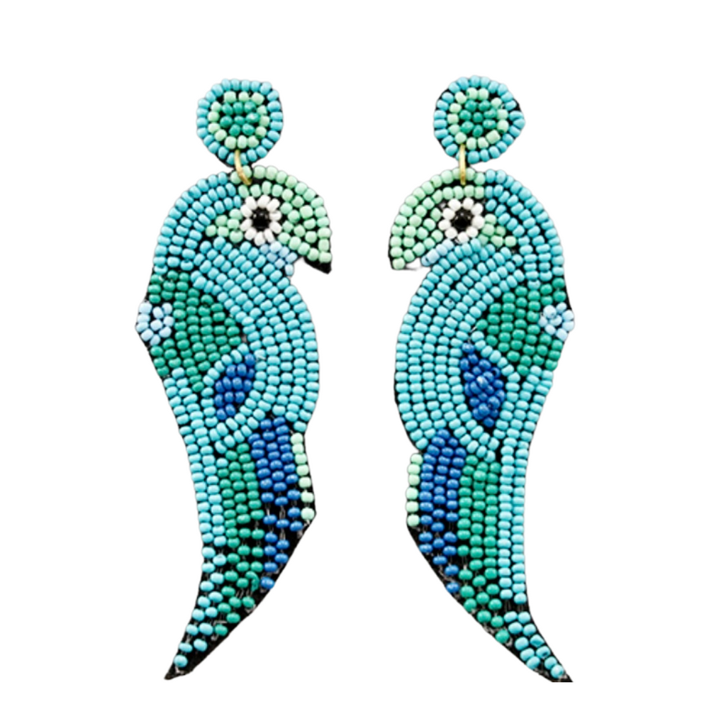 Bird bead earrings blue