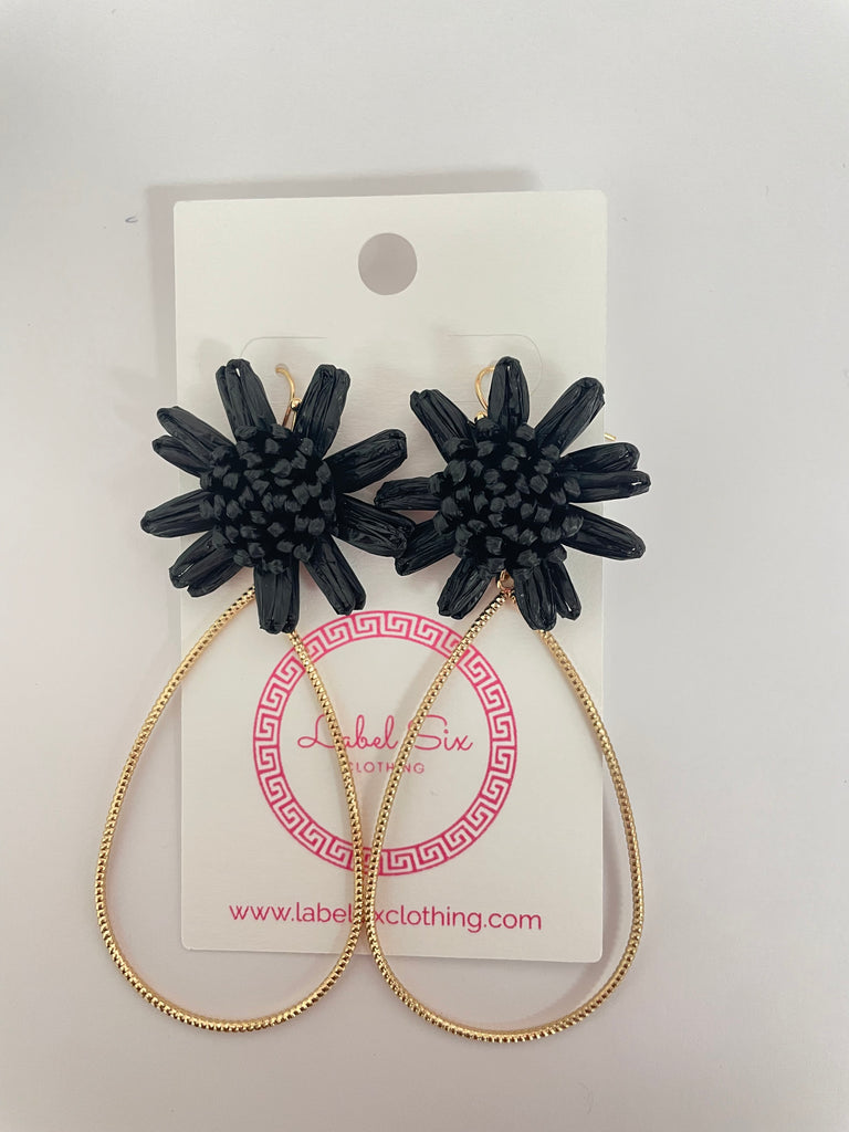 Black raffia flower earrings